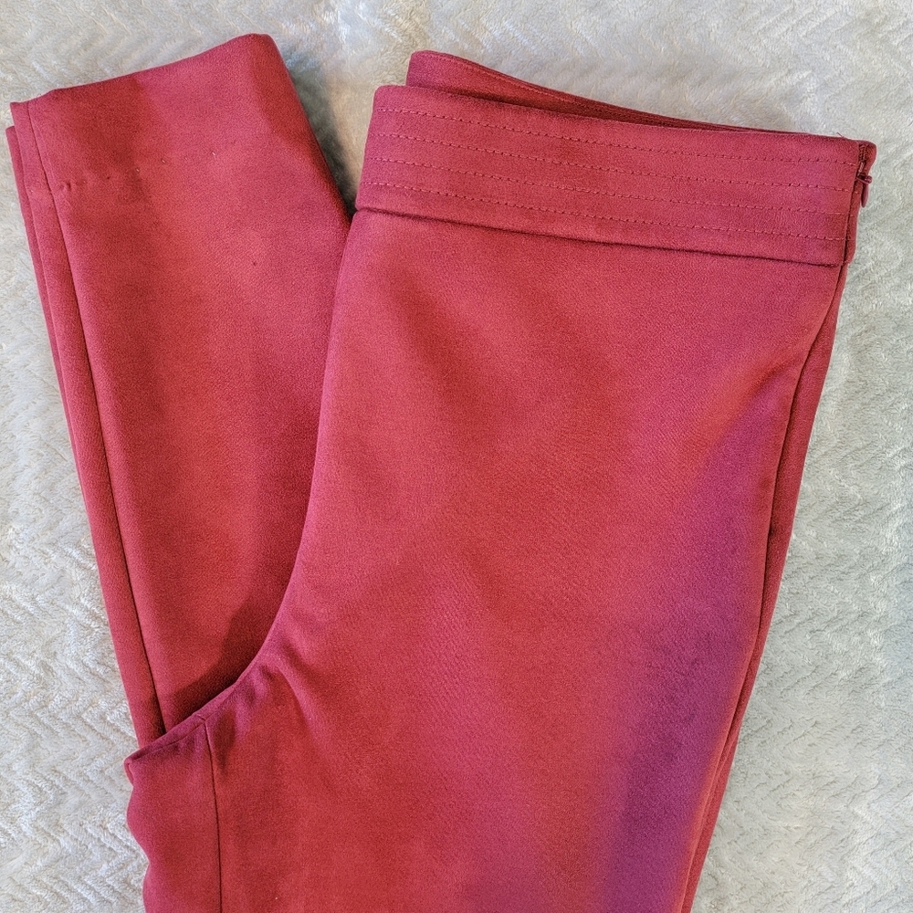 LOFT Faux Suede Women's Brick Red Side Zip Tapered Ankle Pants Career Size 12